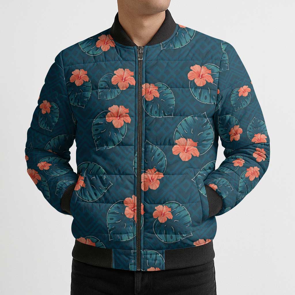 Hawaii Monstera Bomber Puffer Jacket Hibiscus Flowers Simple Style DT05 - Polynesian Pride