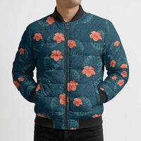 Hawaii Monstera Bomber Puffer Jacket Hibiscus Flowers Simple Style DT05 - Polynesian Pride