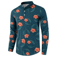 Hawaii Monstera Button Sweatshirt Hibiscus Flowers Simple Style - Polynesian Pride
