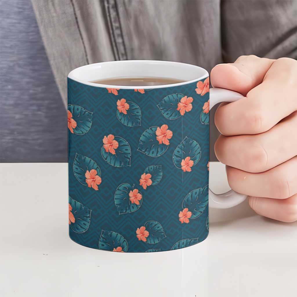 Hawaii Monstera Ceramic Mug Hibiscus Flowers Simple Style - Polynesian Pride