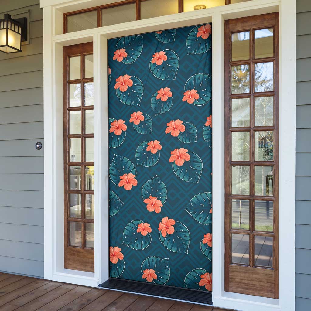 Hawaii Monstera Door Cover Hibiscus Flowers Simple Style - Polynesian Pride