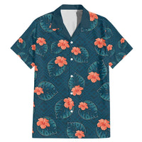 Hawaii Monstera Family Matching Mermaid Dress and Hawaiian Shirt Hibiscus Flowers Simple Style DT05 Dad's Shirt - Short Sleeve Dark Teal - Polynesian Pride