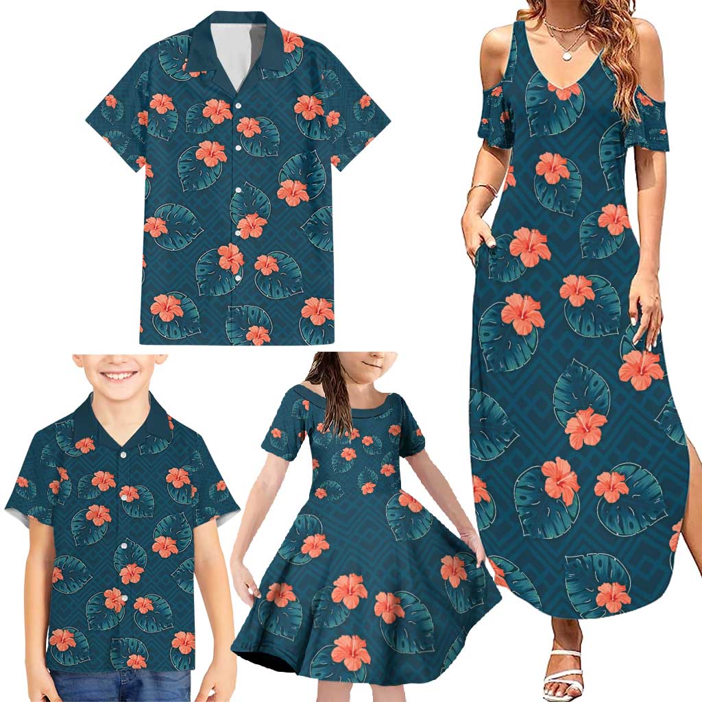 Hawaii Monstera Family Matching Summer Maxi Dress and Hawaiian Shirt Hibiscus Flowers Simple Style DT05 - Polynesian Pride