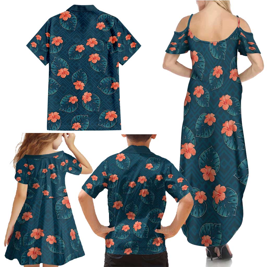 Hawaii Monstera Family Matching Summer Maxi Dress and Hawaiian Shirt Hibiscus Flowers Simple Style DT05 - Polynesian Pride