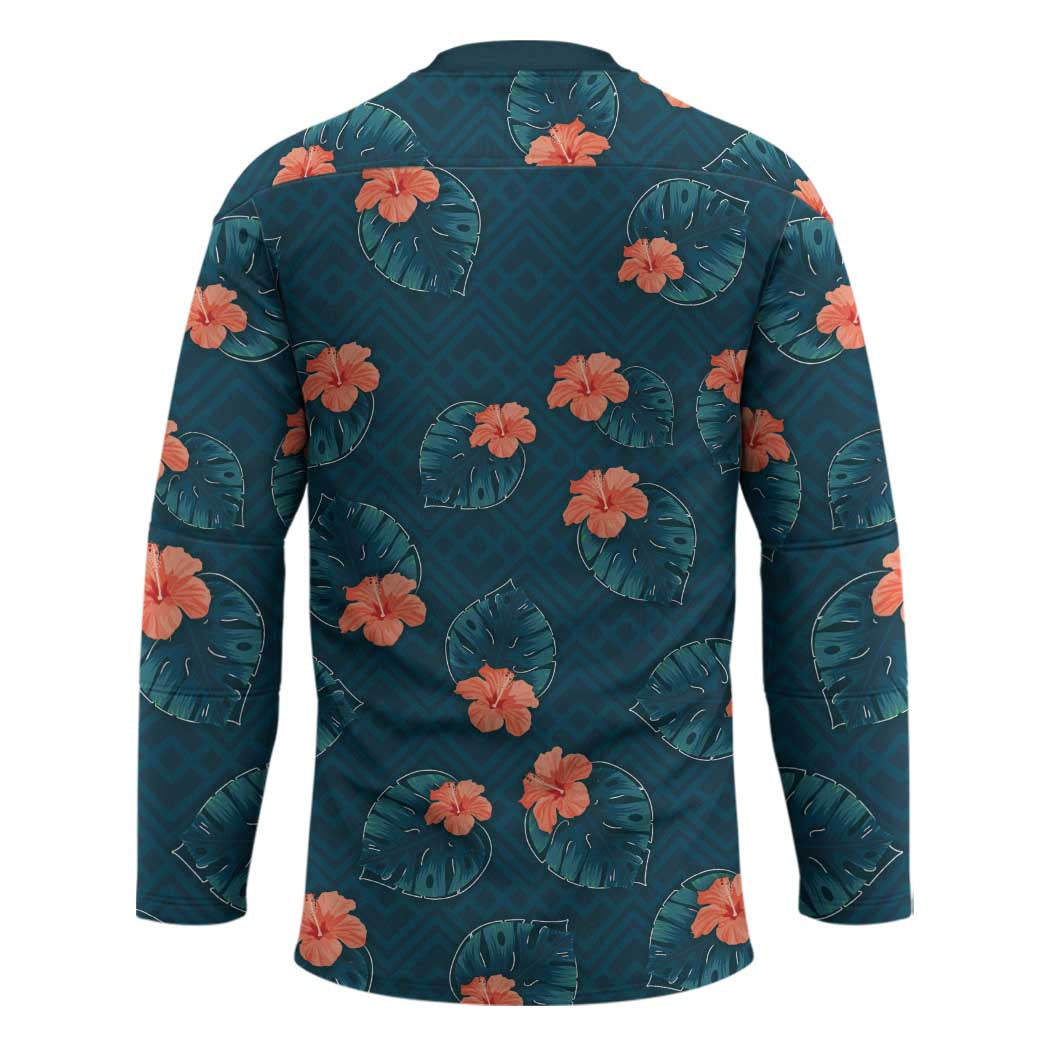 Hawaii Monstera Hockey Jersey Hibiscus Flowers Simple Style - Polynesian Pride