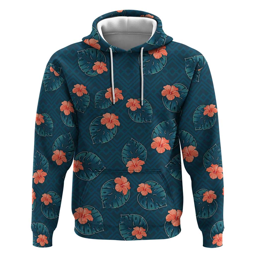 Hawaii Monstera Hoodie Hibiscus Flowers Simple Style - Polynesian Pride