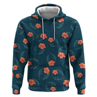 Hawaii Monstera Hoodie Hibiscus Flowers Simple Style - Polynesian Pride