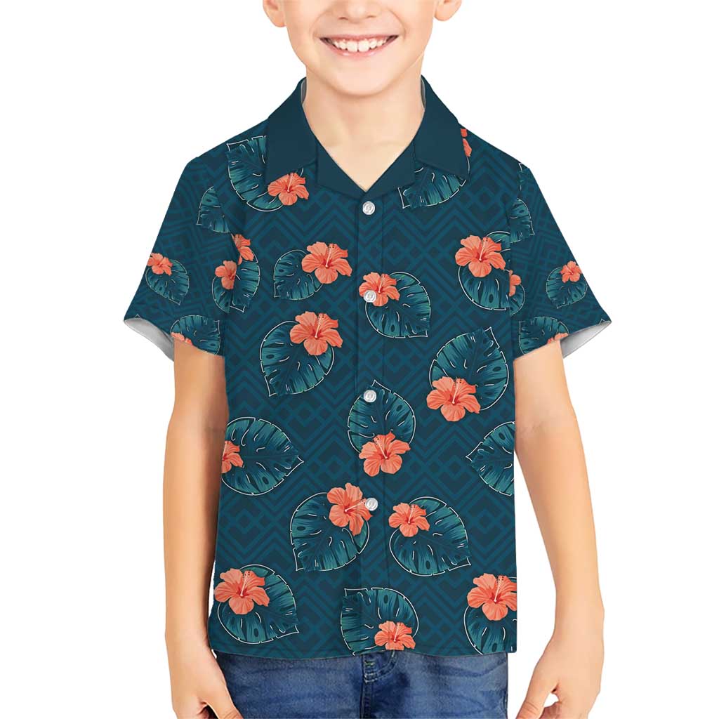 Hawaii Monstera Kid Hawaiian Shirt Hibiscus Flowers Simple Style - Polynesian Pride