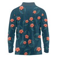 Hawaii Monstera Long Sleeve Polo Shirt Hibiscus Flowers Simple Style DT05 - Polynesian Pride