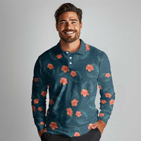 Hawaii Monstera Long Sleeve Polo Shirt Hibiscus Flowers Simple Style DT05 - Polynesian Pride
