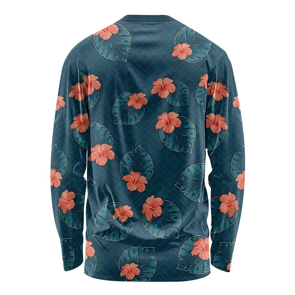 Hawaii Monstera Long Sleeve Shirt Hibiscus Flowers Simple Style - Polynesian Pride