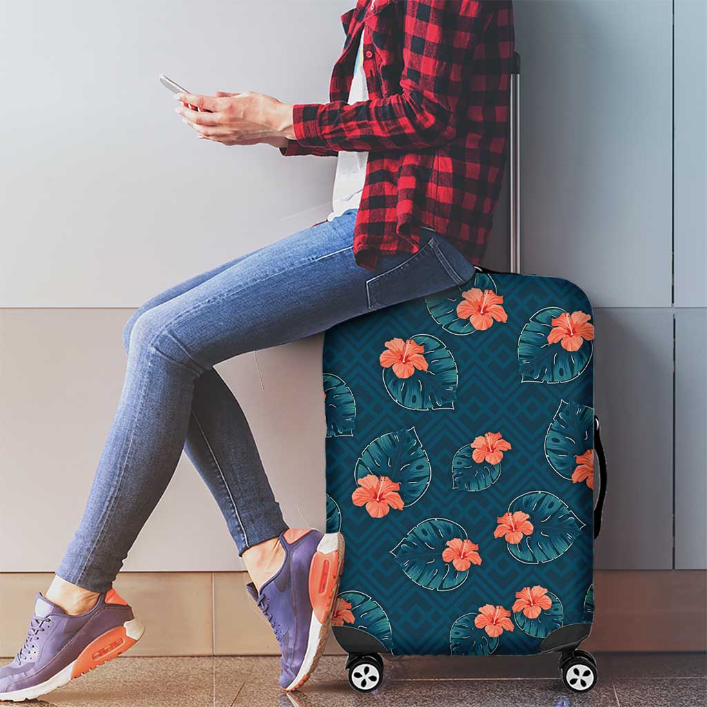 Hawaii Monstera Luggage Cover Hibiscus Flowers Simple Style - Polynesian Pride