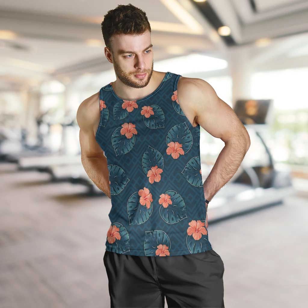 Hawaii Monstera Men Tank Top Hibiscus Flowers Simple Style - Polynesian Pride
