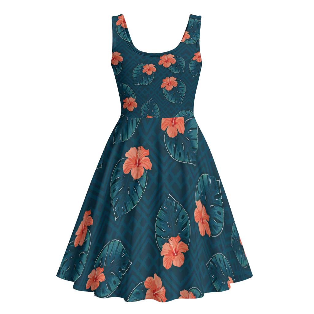Hawaii Monstera Midi Dress Hibiscus Flowers Simple Style - Polynesian Pride