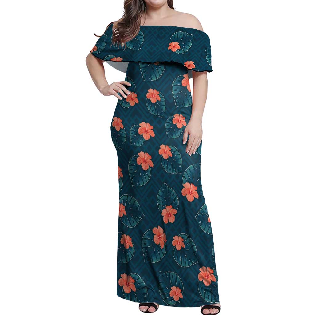 Hawaii Monstera Off Shoulder Maxi Dress Hibiscus Flowers Simple Style - Polynesian Pride