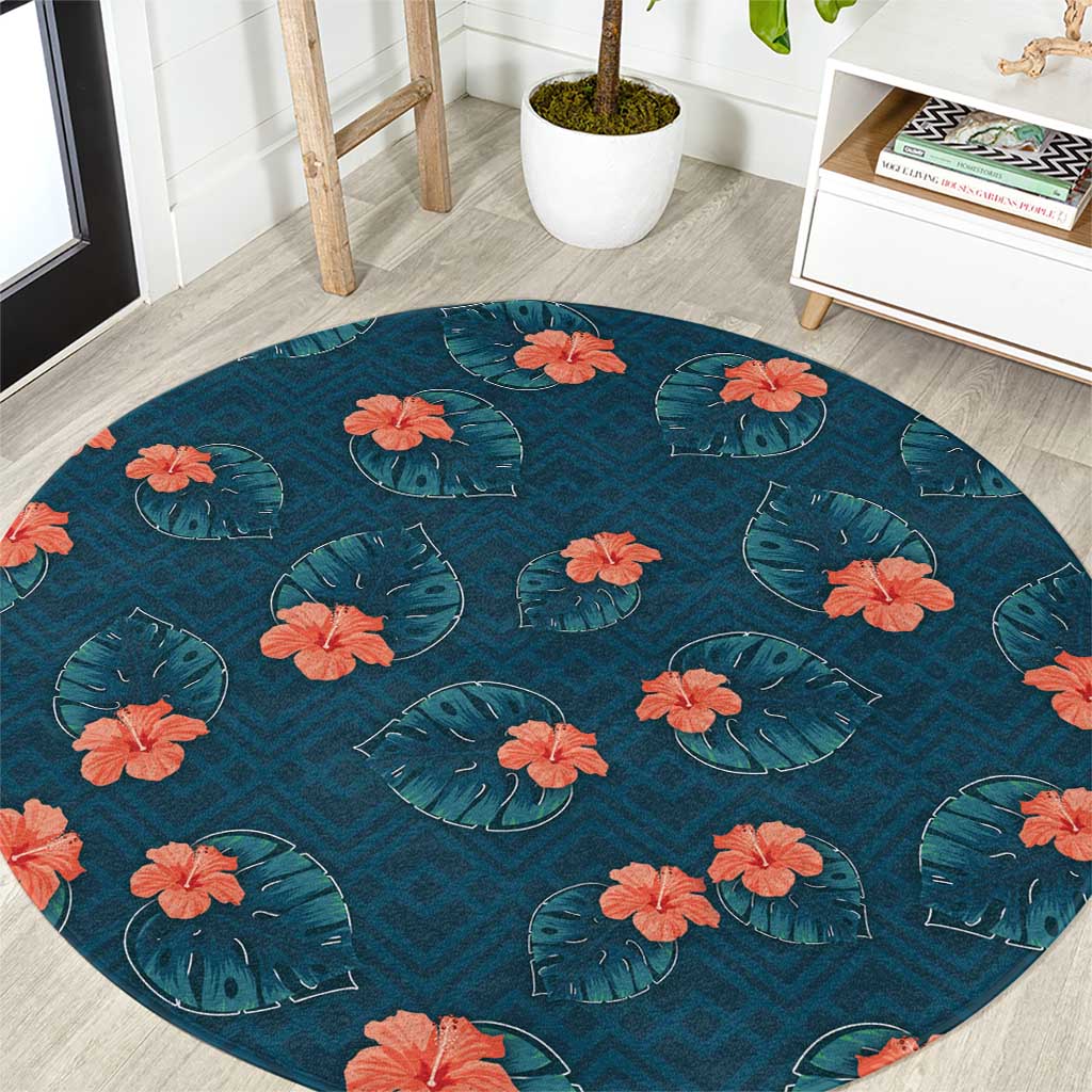 Hawaii Monstera Round Carpet Hibiscus Flowers Simple Style - Polynesian Pride