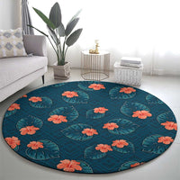 Hawaii Monstera Round Carpet Hibiscus Flowers Simple Style - Polynesian Pride