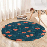 Hawaii Monstera Round Carpet Hibiscus Flowers Simple Style - Polynesian Pride