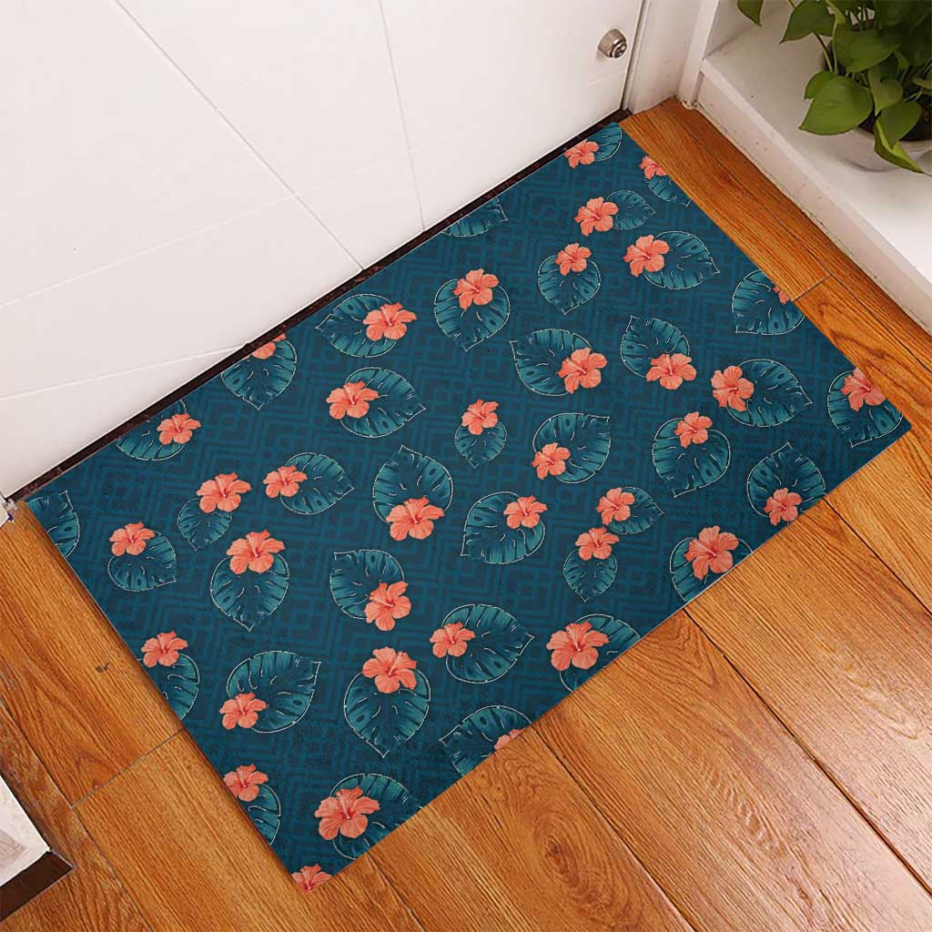 Hawaii Monstera Rubber Doormat Hibiscus Flowers Simple Style - Polynesian Pride
