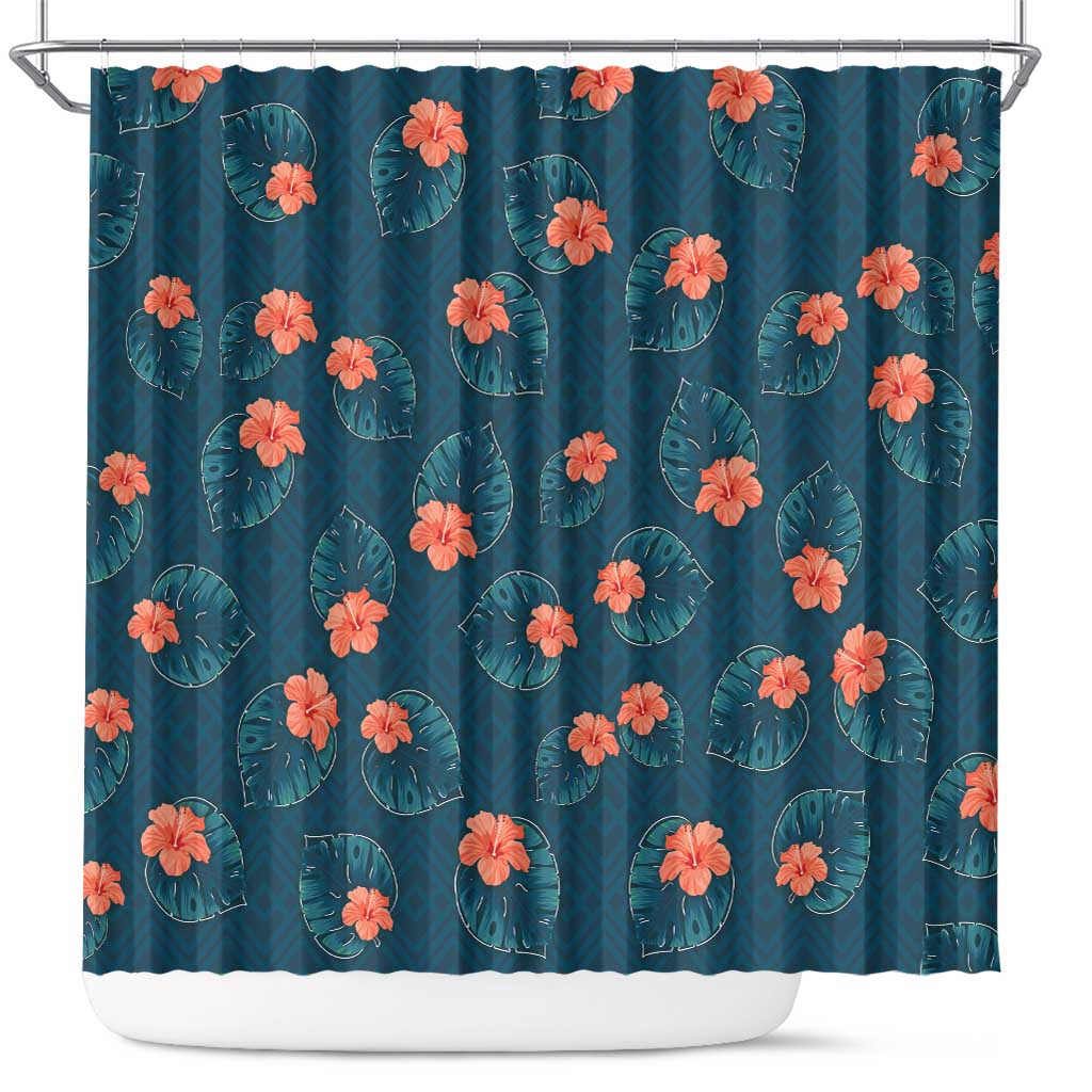 Hawaii Monstera Shower Curtain Hibiscus Flowers Simple Style - Polynesian Pride