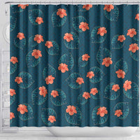 Hawaii Monstera Shower Curtain Hibiscus Flowers Simple Style - Polynesian Pride