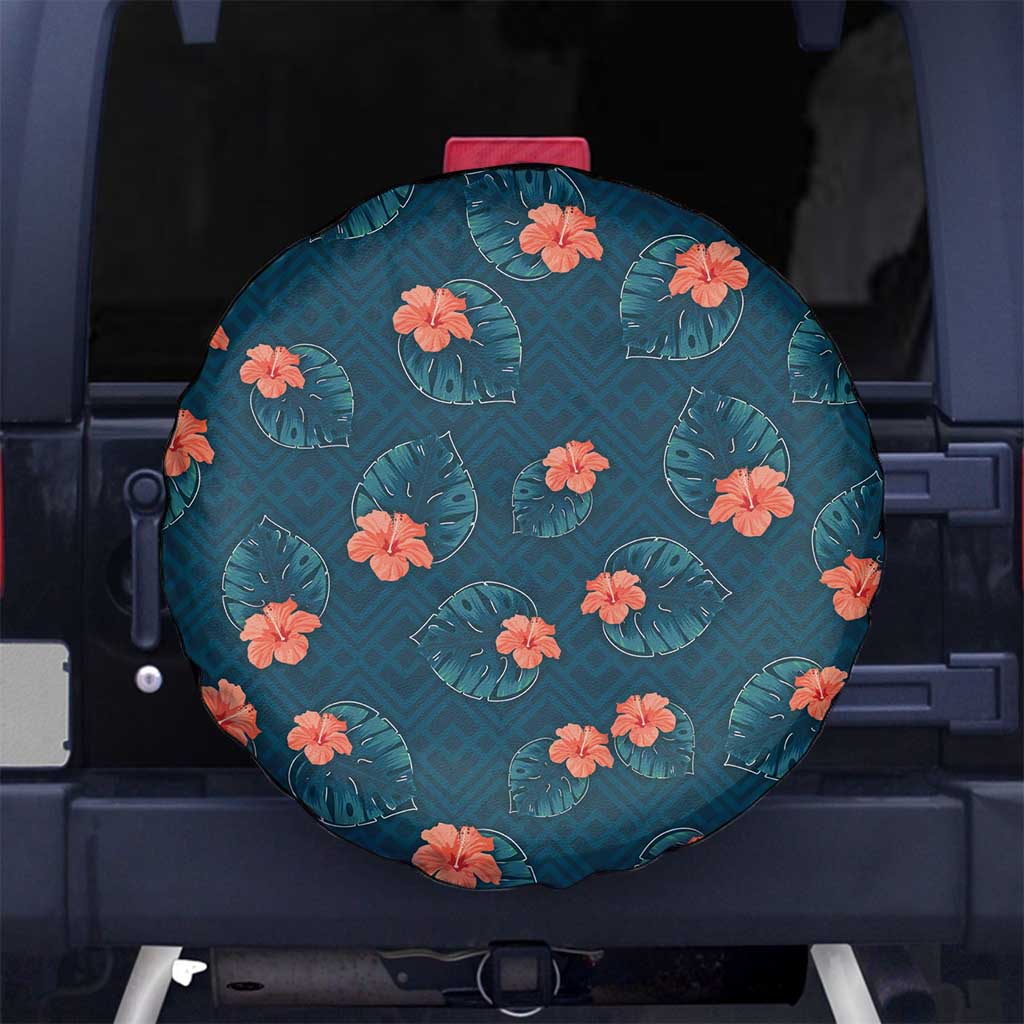 Hawaii Monstera Spare Tire Cover Hibiscus Flowers Simple Style - Polynesian Pride