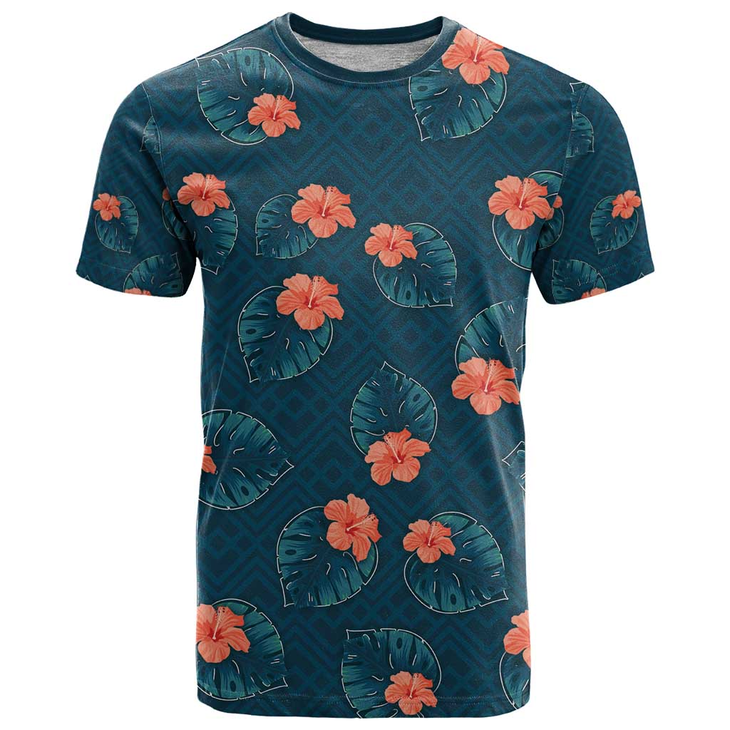 Hawaii Monstera T Shirt Hibiscus Flowers Simple Style - Polynesian Pride