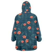 Hawaii Monstera Wearable Blanket Hoodie Hibiscus Flowers Simple Style - Polynesian Pride