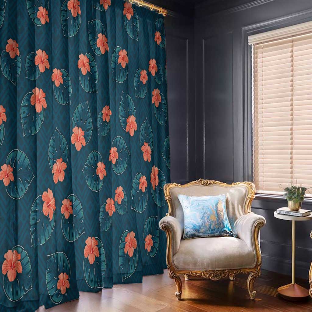 Hawaii Monstera Window Curtain Hibiscus Flowers Simple Style - Polynesian Pride