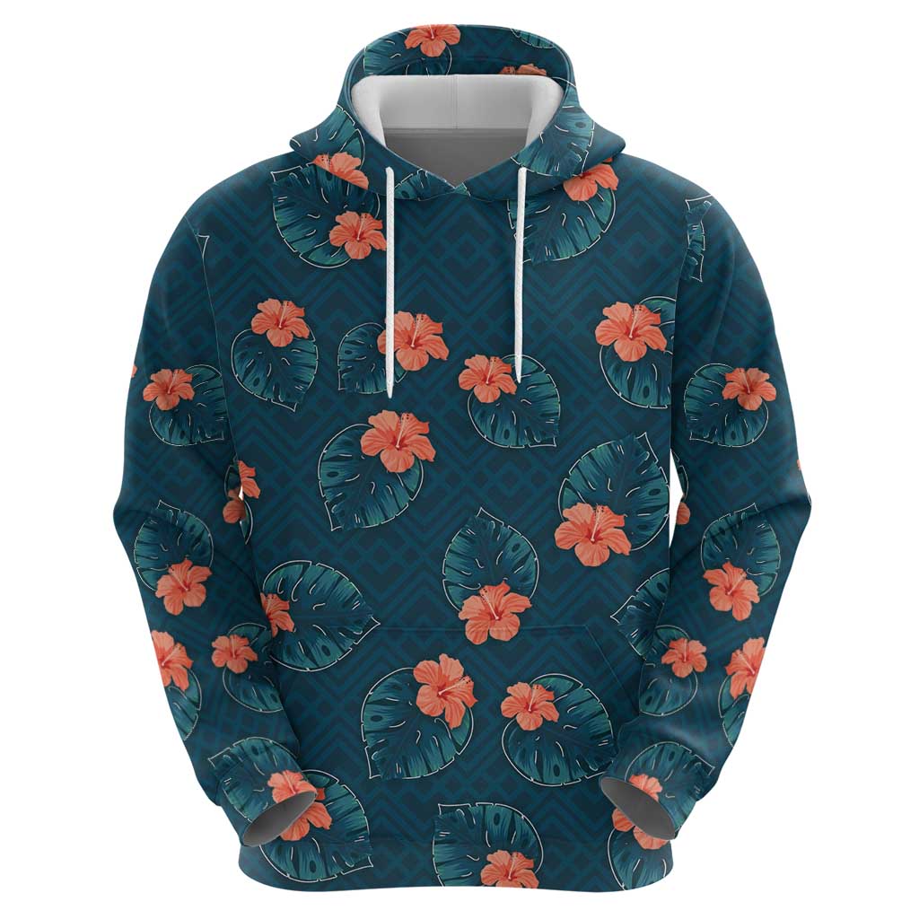 Hawaii Monstera Zip Hoodie Hibiscus Flowers Simple Style - Polynesian Pride