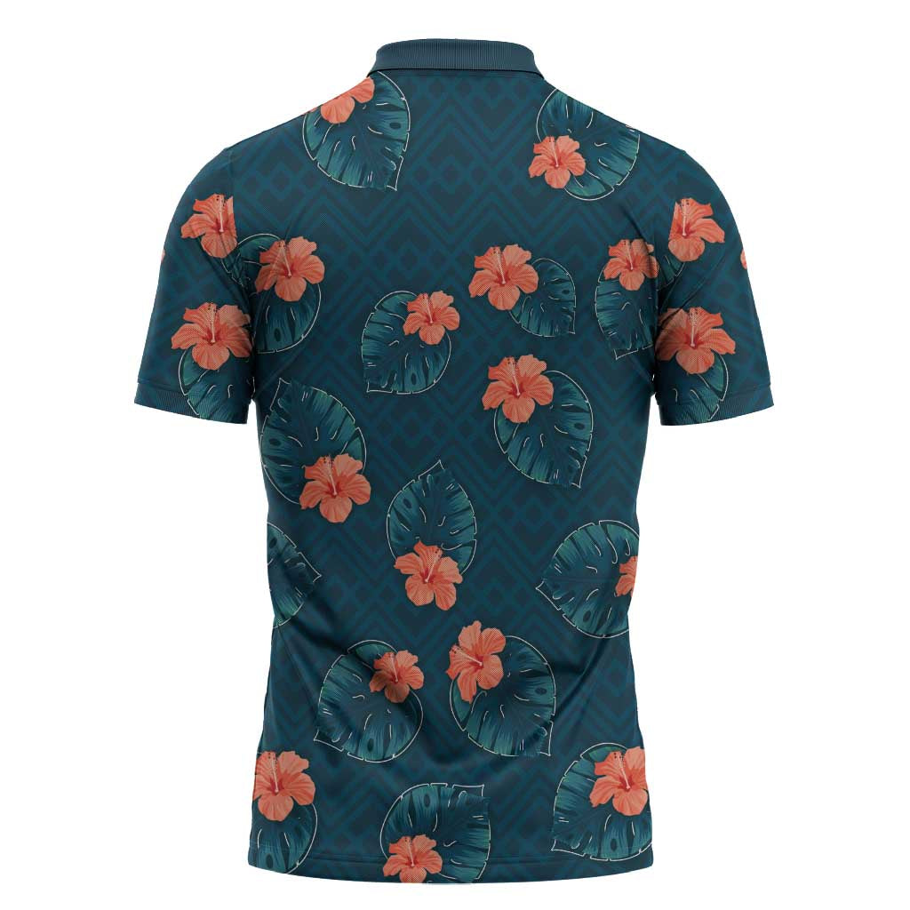 Hawaii Monstera Zipper Polo Shirt Hibiscus Flowers Simple Style - Polynesian Pride