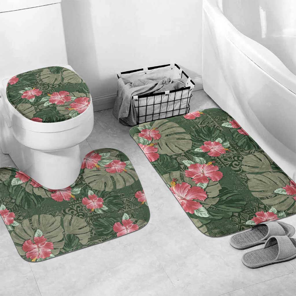 Hawaii Bathroom Set Green Polynesian Monstera Patterns - Polynesian Pride