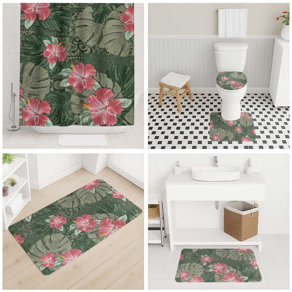 Hawaii Bathroom Set Green Polynesian Monstera Patterns - Polynesian Pride