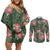 Hawaii Couples Matching Off Shoulder Short Dress and Long Sleeve Button Shirt Green Polynesian Monstera Patterns - Polynesian Pride