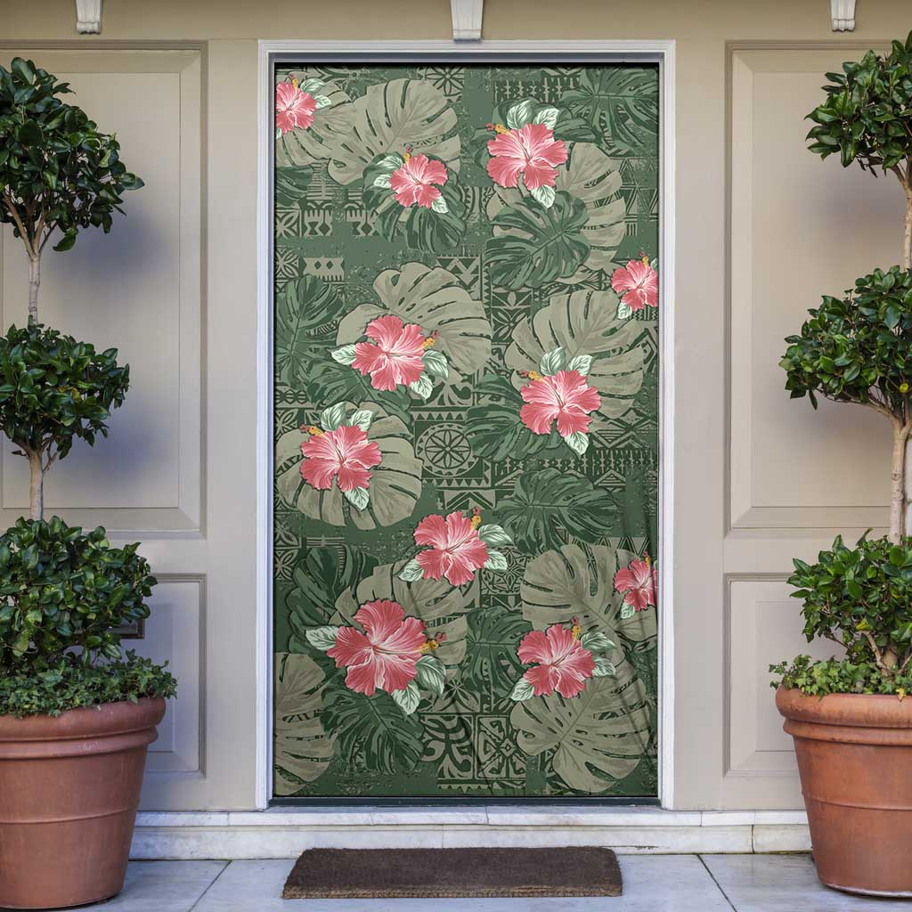 Hawaii Door Cover Green Polynesian Monstera Patterns - Polynesian Pride