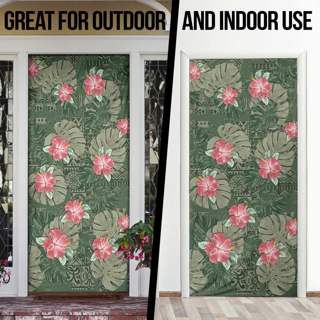 Hawaii Door Cover Green Polynesian Monstera Patterns - Polynesian Pride