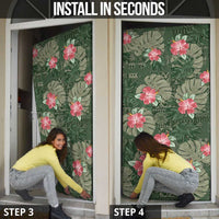 Hawaii Door Cover Green Polynesian Monstera Patterns - Polynesian Pride