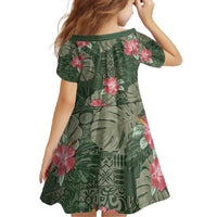 Hawaii Family Matching Off The Shoulder Long Sleeve Dress and Hawaiian Shirt Green Polynesian Monstera Patterns - Polynesian Pride