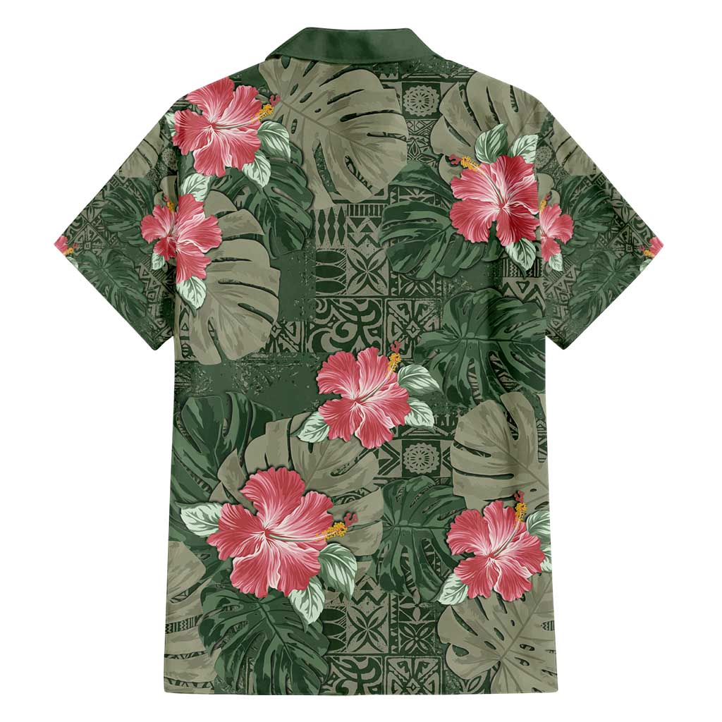 Hawaii Family Matching Off Shoulder Maxi Dress and Hawaiian Shirt Green Polynesian Monstera Patterns - Polynesian Pride