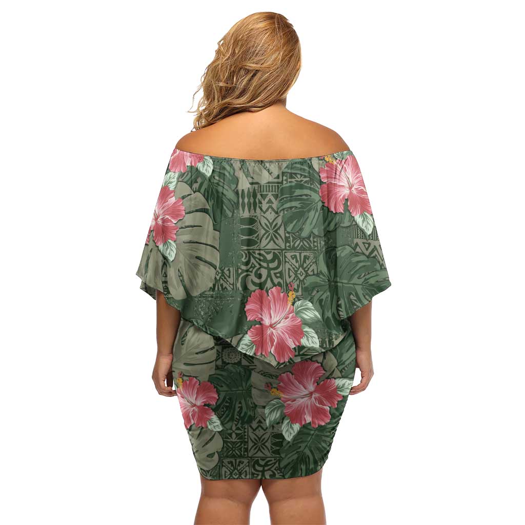 Hawaii Family Matching Off Shoulder Short Dress and Hawaiian Shirt Green Polynesian Monstera Patterns DT05 - Polynesian Pride