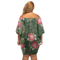 Hawaii Family Matching Off Shoulder Short Dress and Hawaiian Shirt Green Polynesian Monstera Patterns DT05 - Polynesian Pride