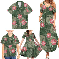 Hawaii Family Matching Summer Maxi Dress and Hawaiian Shirt Green Polynesian Monstera Patterns DT05 - Polynesian Pride