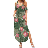 Hawaii Family Matching Summer Maxi Dress and Hawaiian Shirt Green Polynesian Monstera Patterns DT05 Mom's Dress Green - Polynesian Pride