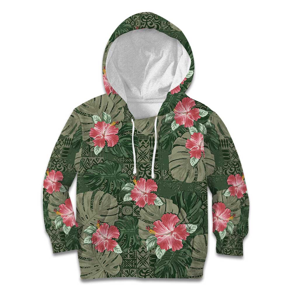 Hawaii Kid Hoodie Green Polynesian Monstera Patterns - Polynesian Pride