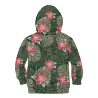 Hawaii Kid Hoodie Green Polynesian Monstera Patterns - Polynesian Pride