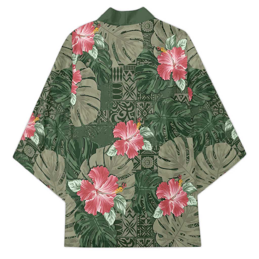 Hawaii Kimono Green Polynesian Monstera Patterns - Polynesian Pride