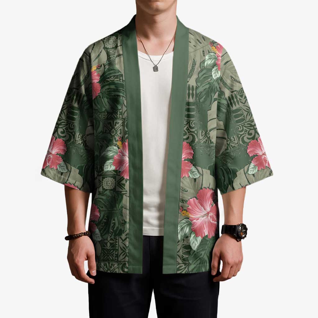 Hawaii Kimono Green Polynesian Monstera Patterns - Polynesian Pride