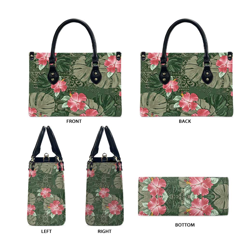 Hawaii Leather Bag Green Polynesian Monstera Patterns DT05 - Polynesian Pride