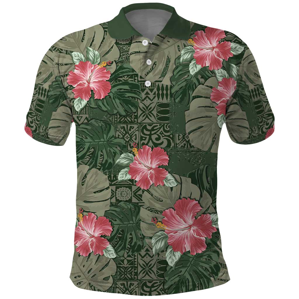 Hawaii Polo Shirt Green Polynesian Monstera Patterns - Polynesian Pride
