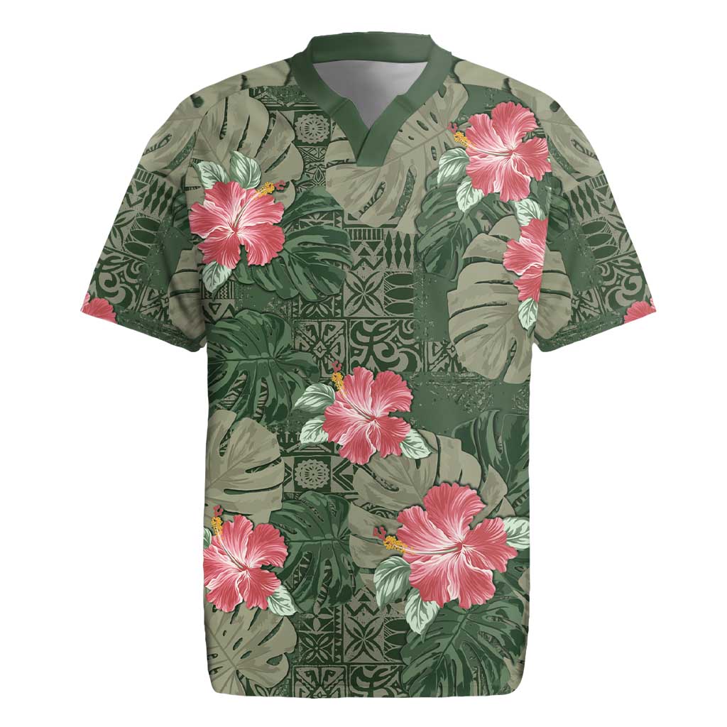 Hawaii Rugby Jersey Green Polynesian Monstera Patterns DT05 Green - Polynesian Pride